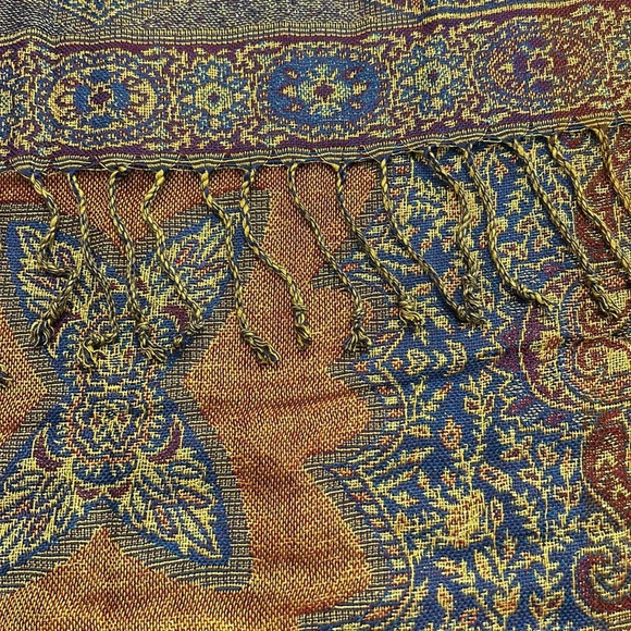 Collection 18 Bohemian Jewel Tone Metallic Threading Fringe Scarf Pashmina - Picture 5 of 6